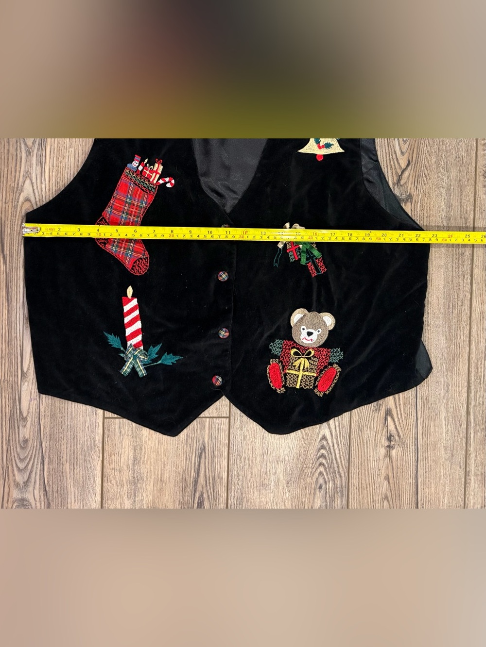 Vintage CLEO Christmas Holiday Vest Black Velvet Embroidered Teddy Bear XL - Picture 8 of 10
